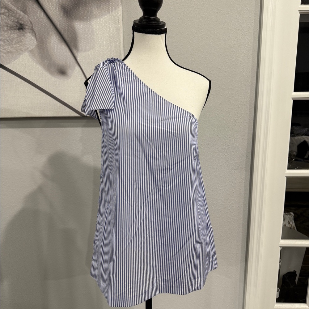 Like New Theory Blue Striped One-Shoulder Top